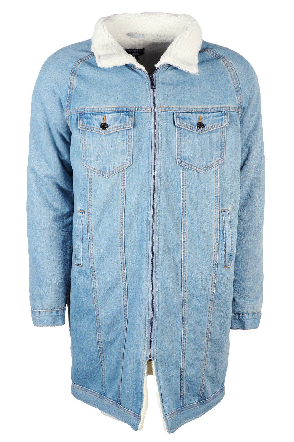 Longline Fully Borg Lined Denim Jacket boohoo DK